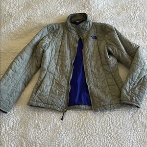 The North Face Gray Quilted Jacket with Blue Interior
